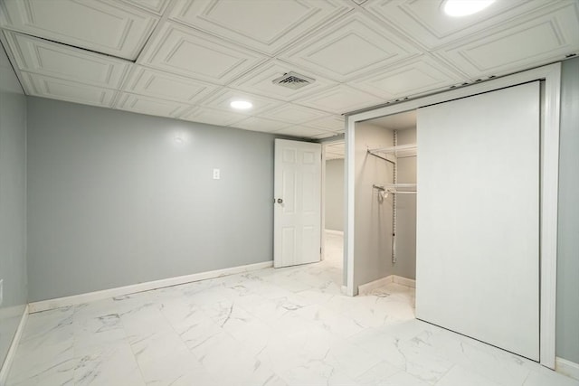 350 Wentworth Ave, Lowell, MA 01852 - unfurnished bedroom featuring baseboards, recessed lighting, light marble finish flooring, and a closet