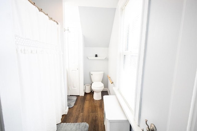 14 Fales St, Worcester, MA 01606 - full bath featuring baseboards, vaulted ceiling, wood finished floors, and toilet
