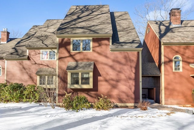 view of snow covered property