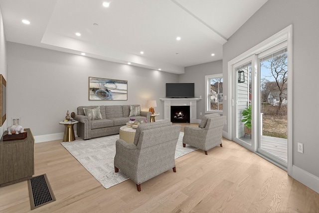 living room with light wood-type flooring