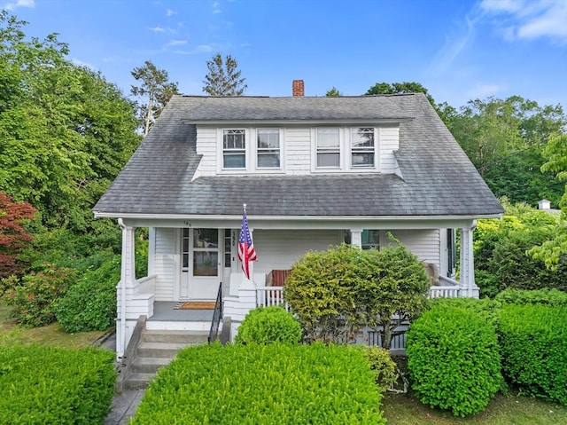 190 Winthrop St, Taunton, MA 02780 - view of front of property featuring a chimney, a porch, and a shingled roof