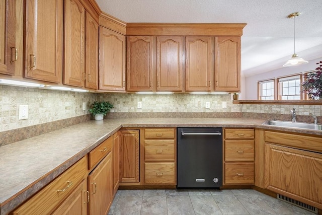 9 Lauren Ln, Southwick, MA 01077 - kitchen with a sink, dishwasher, backsplash, pendant lighting, and light countertops