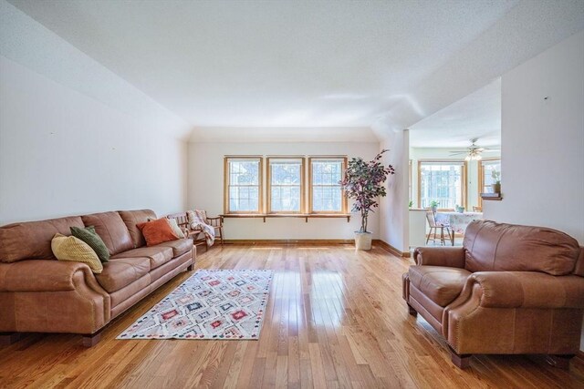 9 Lauren Ln, Southwick, MA 01077 - living room with hardwood / wood-style floors, baseboards, and a ceiling fan