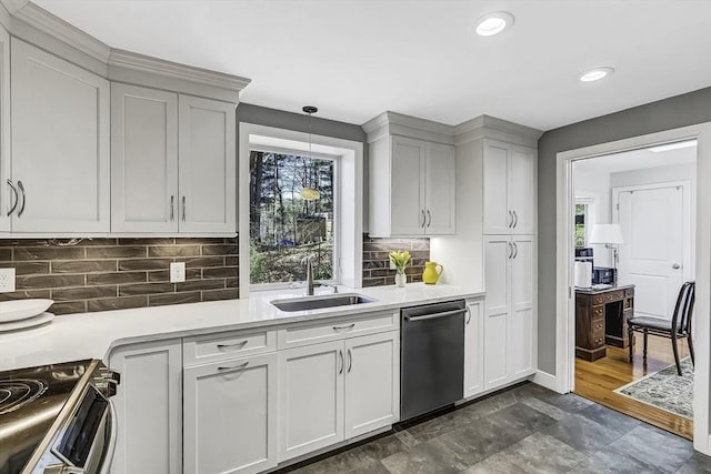 35 Wallace Rd, Wayland, MA 01778 - kitchen with a sink, dishwasher, electric stove, and light countertops