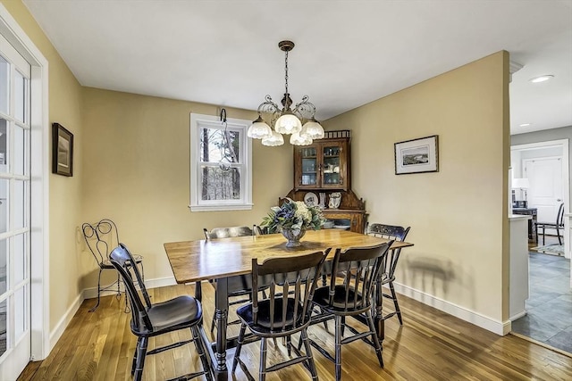 35 Wallace Rd, Wayland, MA 01778 - dining area with an inviting chandelier, baseboards, recessed lighting, and dark wood-type flooring