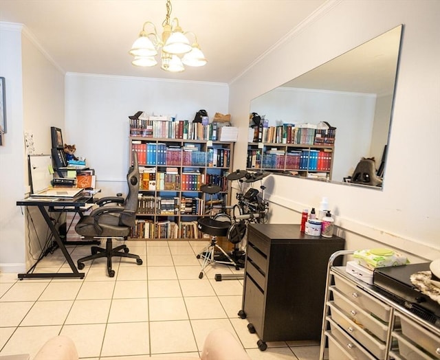 38 Carter St Unit 303, Everett, MA 02149 - tiled office with a chandelier and crown molding