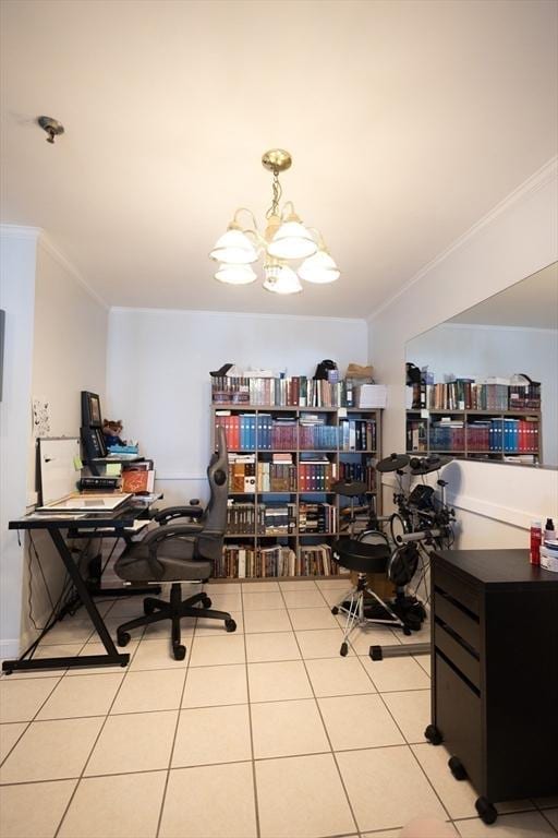 38 Carter St Unit 303, Everett, MA 02149 - office with a chandelier, ornamental molding, and tile patterned flooring