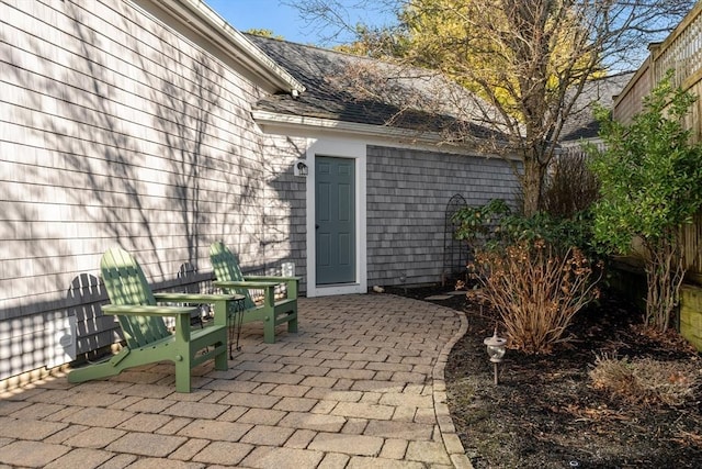 property entrance with a patio