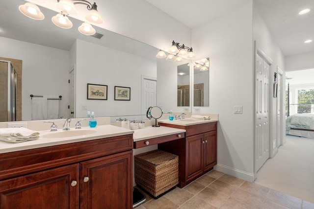 bathroom featuring vanity and walk in shower