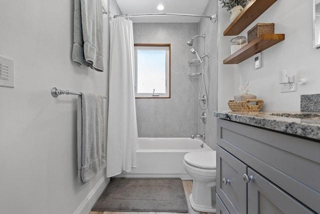 614 Summer St, Arlington, MA 02474 - bathroom featuring vanity, shower / tub combo with curtain, and tile patterned floors
