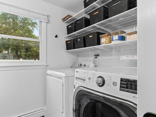 168 Maple St, Boston, MA 02132 - laundry room featuring washing machine and clothes dryer and baseboard heating