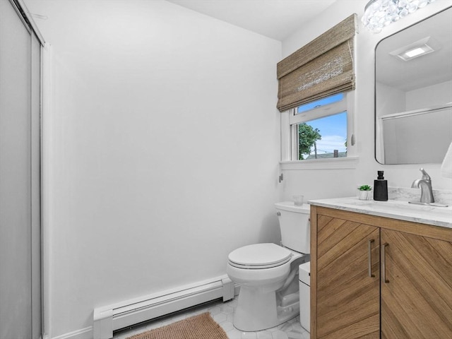 168 Maple St, Boston, MA 02132 - full bath with baseboard heating, vanity, and a shower with shower door
