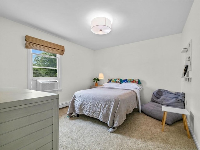 168 Maple St, Boston, MA 02132 - bedroom with cooling unit, light carpet, and a baseboard heating unit