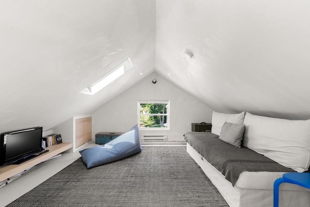 68 Cliftondale St, Boston, MA 02131 - bedroom featuring a skylight, vaulted ceiling, and a baseboard radiator