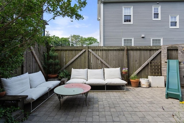 68 Cliftondale St, Boston, MA 02131 - fenced backyard featuring outdoor lounge area and a patio area