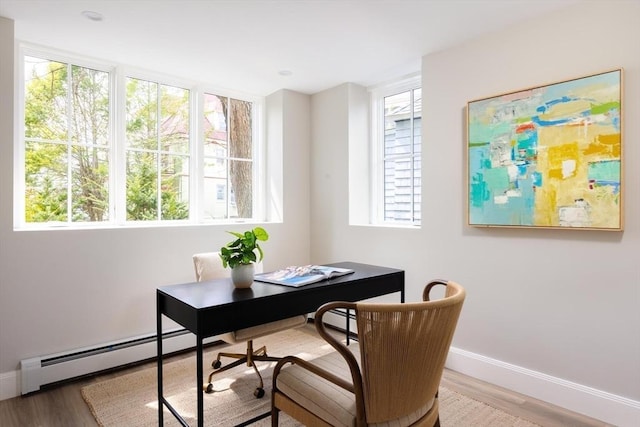 15 Woodcliff Rd, Newton, MA 02461 - home office with baseboard heating, baseboards, and wood finished floors
