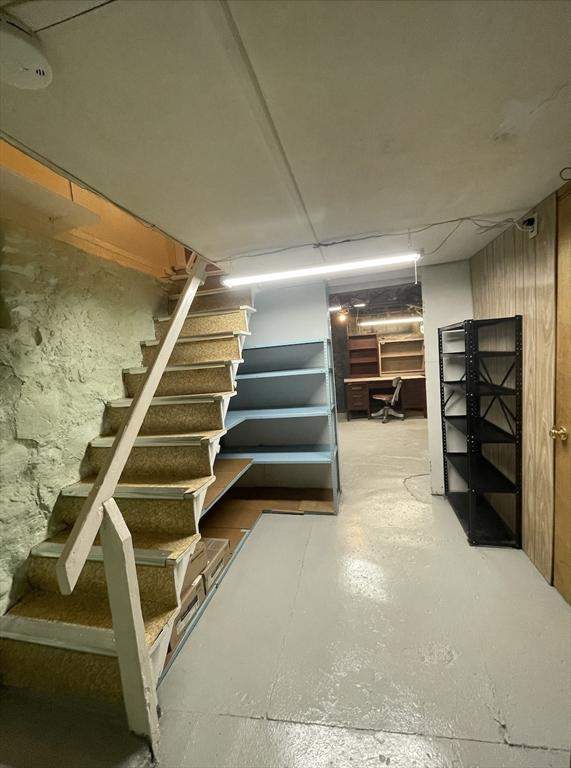 basement with wooden walls