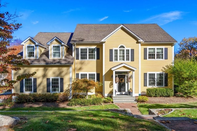 colonial house with a front lawn