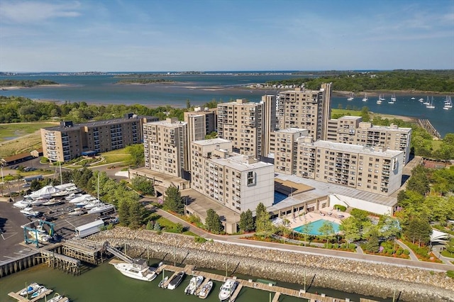 61 Broad Reach Unit T62B, Weymouth, MA 02191 - drone / aerial view of a nearby body of water, a pool, and apartment complex