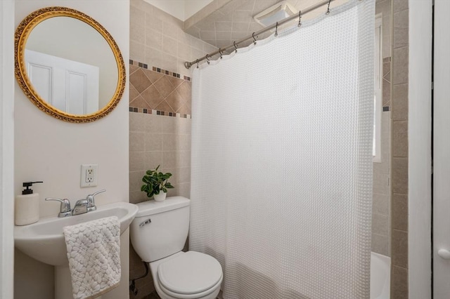 46 Farquhar Unit 2, Boston, MA 02131 - bathroom with toilet, a sink, and shower / bathtub combination with curtain