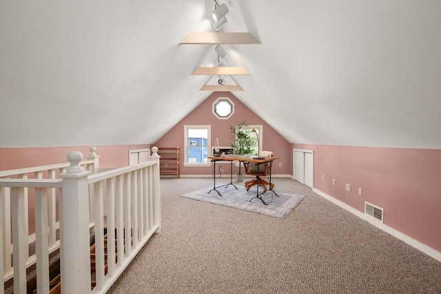 46 Farquhar Unit 2, Boston, MA 02131 - home office featuring carpet flooring, vaulted ceiling, and baseboards