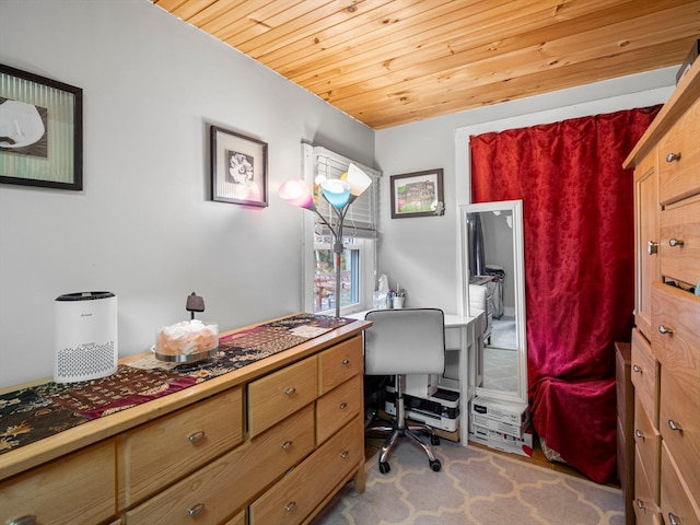 office with wood ceiling