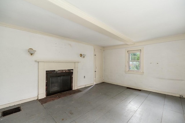 171 Hobart St, Danvers, MA 01923 - unfurnished living room featuring a fireplace with flush hearth and ornamental molding