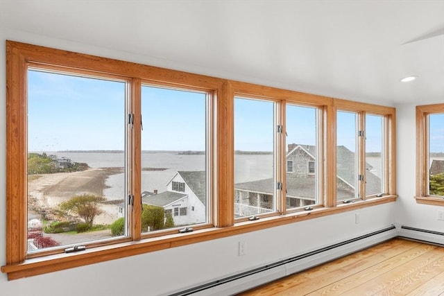 unfurnished sunroom with baseboard heating