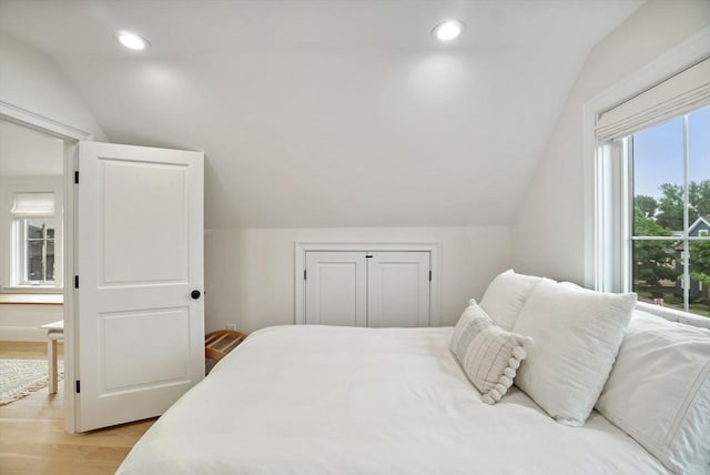 7 Newman St, Cambridge, MA 02140 - bedroom with vaulted ceiling, light wood finished floors, and recessed lighting