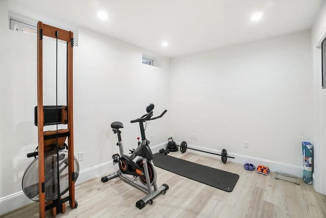 7 Newman St, Cambridge, MA 02140 - workout room featuring wood finished floors, baseboards, and recessed lighting