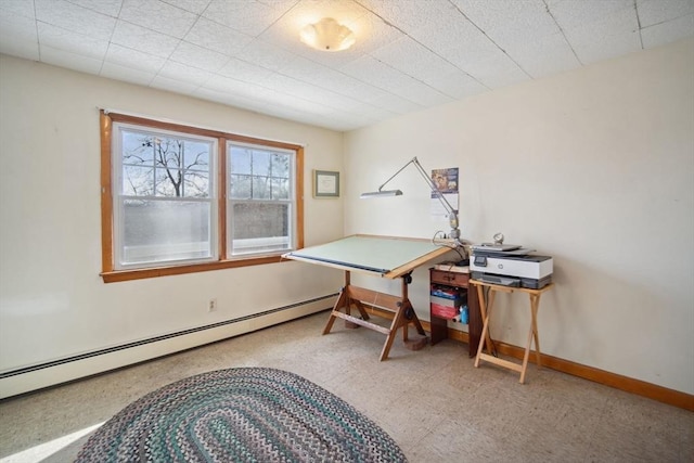 home office featuring a baseboard heating unit