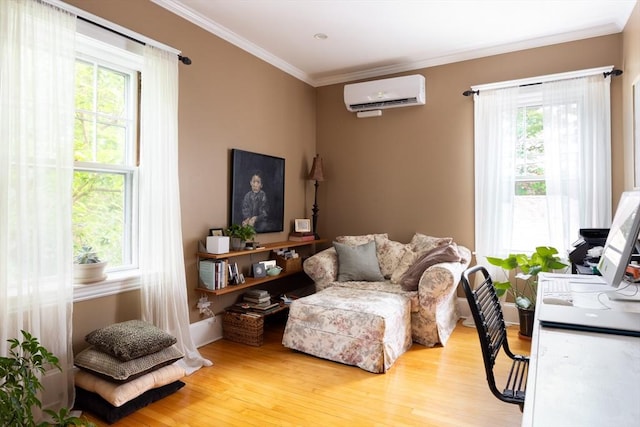 202 Fuller Unit 6, Brookline, MA 02446 - home office with a wall mounted air conditioner, wood finished floors, plenty of natural light, and crown molding