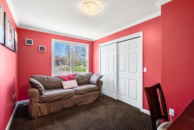 57 Bouffard Dr, Marlborough, MA 01752 - sitting room featuring baseboards, ornamental molding, and carpet flooring