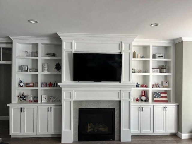 48 Round Farm Rd, Rehoboth, MA 02769 - living area with wood finished floors, a premium fireplace, and recessed lighting