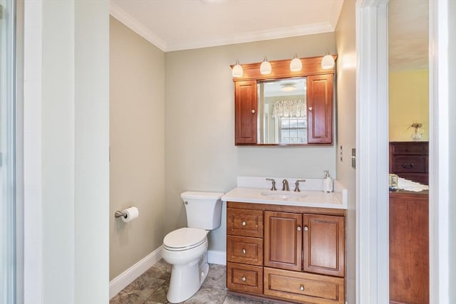 45 Washington St Unit B7, Methuen, MA 01844 - bathroom with toilet, vanity, baseboards, and crown molding