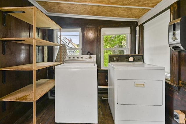 23 Highland Rd, Somerville, MA 02144 - laundry area with washer and clothes dryer and dark wood-type flooring