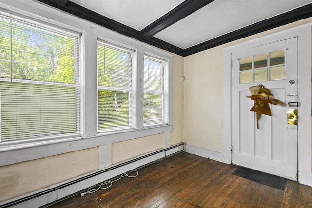 23 Highland Rd, Somerville, MA 02144 - entryway featuring a baseboard radiator, dark wood-style floors, and healthy amount of natural light