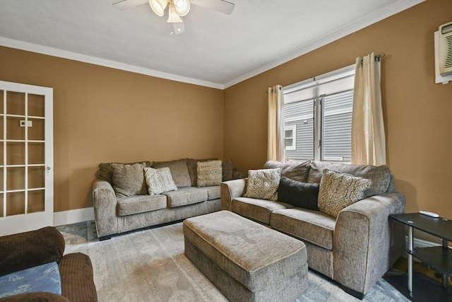 23 Highland Rd, Somerville, MA 02144 - living area featuring a ceiling fan and ornamental molding