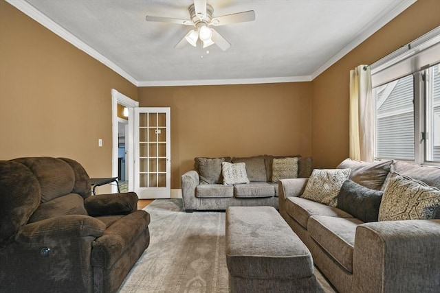 23 Highland Rd, Somerville, MA 02144 - living room featuring ceiling fan, ornamental molding, and wood finished floors
