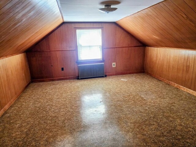 55 Kilburn St, Revere, MA 02151 - additional living space featuring vaulted ceiling, radiator heating unit, and wood walls