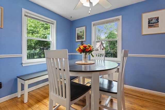 2 Olympia Ave, Woburn, MA 01801 - dining area featuring ceiling fan, baseboards, plenty of natural light, and wood-type flooring
