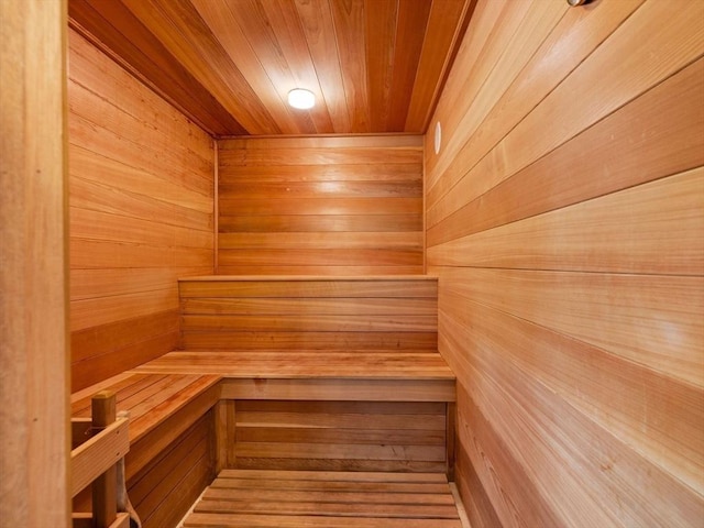 21A Farm St, Dover, MA 02030 - sauna featuring wooden walls and wooden ceiling