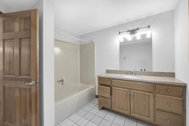 full bathroom with tile patterned floors, vanity, and bathtub / shower combination