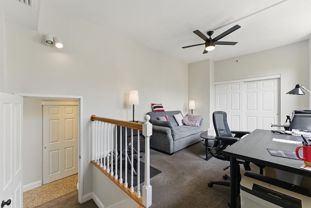 235 State St Unit 406, Springfield, MA 01103 - home office with carpet floors, a ceiling fan, and baseboards
