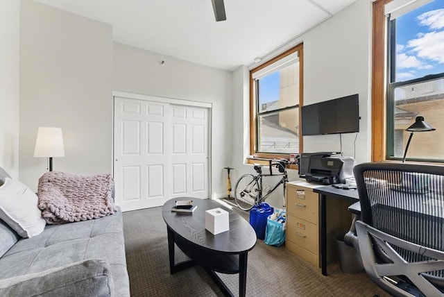 235 State St Unit 406, Springfield, MA 01103 - office area with carpet flooring and a ceiling fan