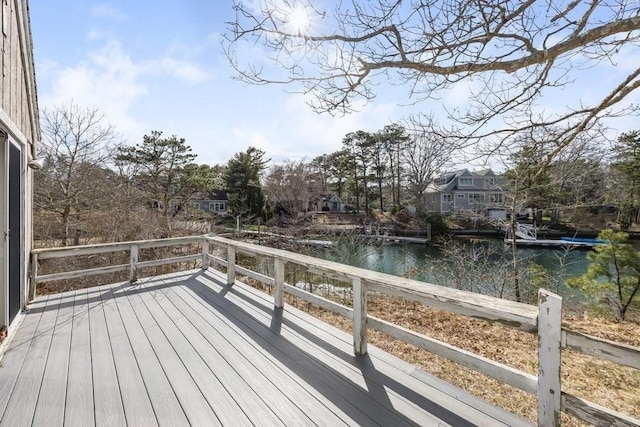 deck featuring a water view