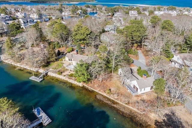 birds eye view of property with a residential view and a water view