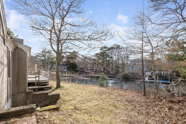 view of yard with a water view