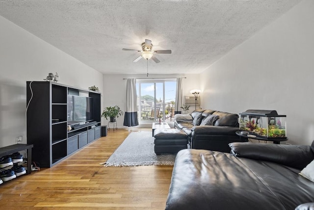 79 Poplar St Unit 10, Boston, MA 02131 - living room with ceiling fan, light wood-style floors, and a textured ceiling