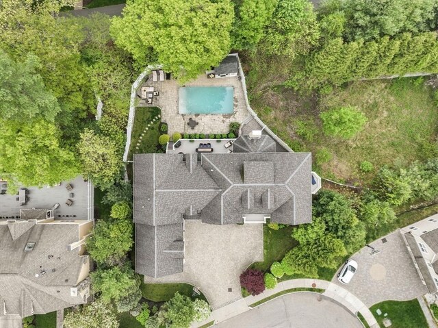 aerial view of a pool area